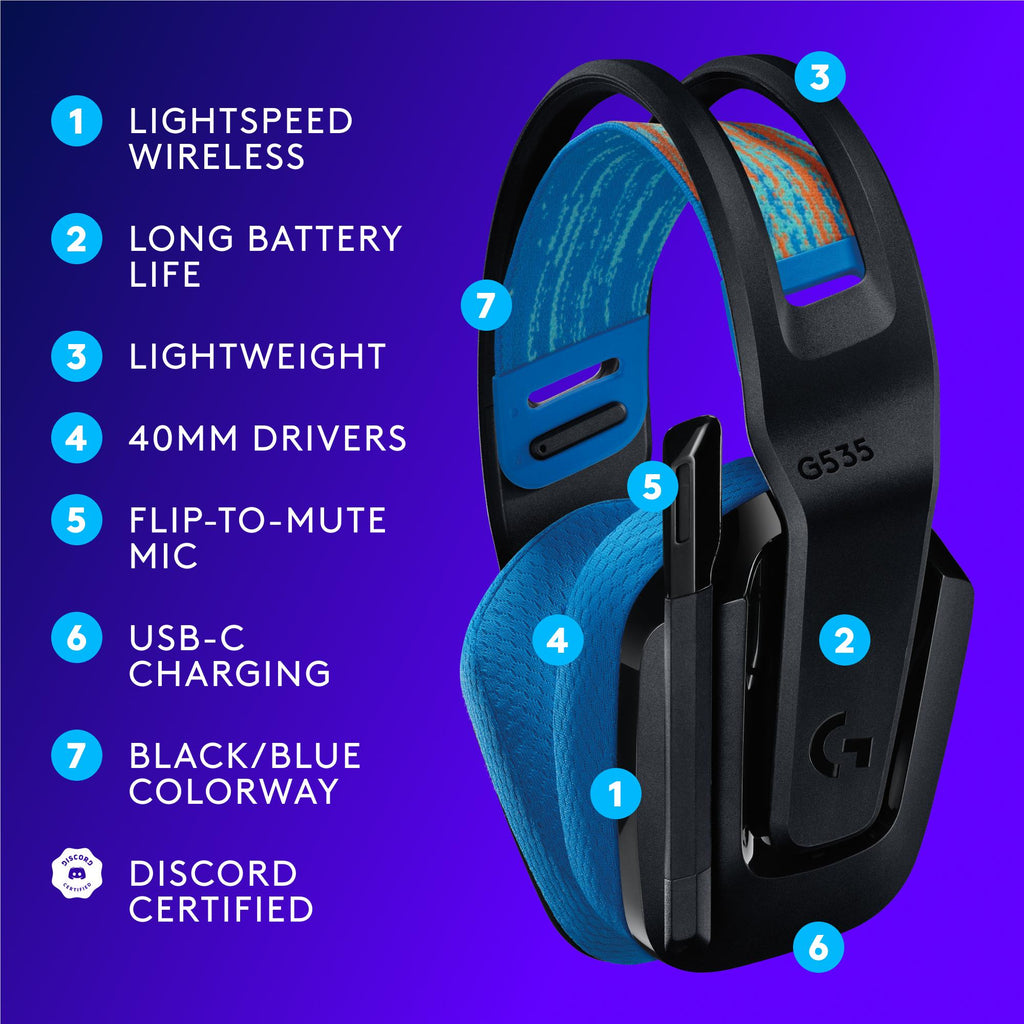 Logitech G G535 LIGHTSPEED Wireless Gaming Headset for PlayStation 5 (Black/Blue)