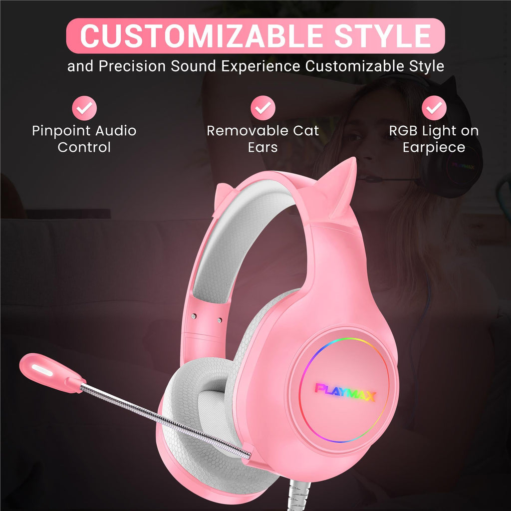 Playmax RGB Cat Ear Gaming Headset - Pink