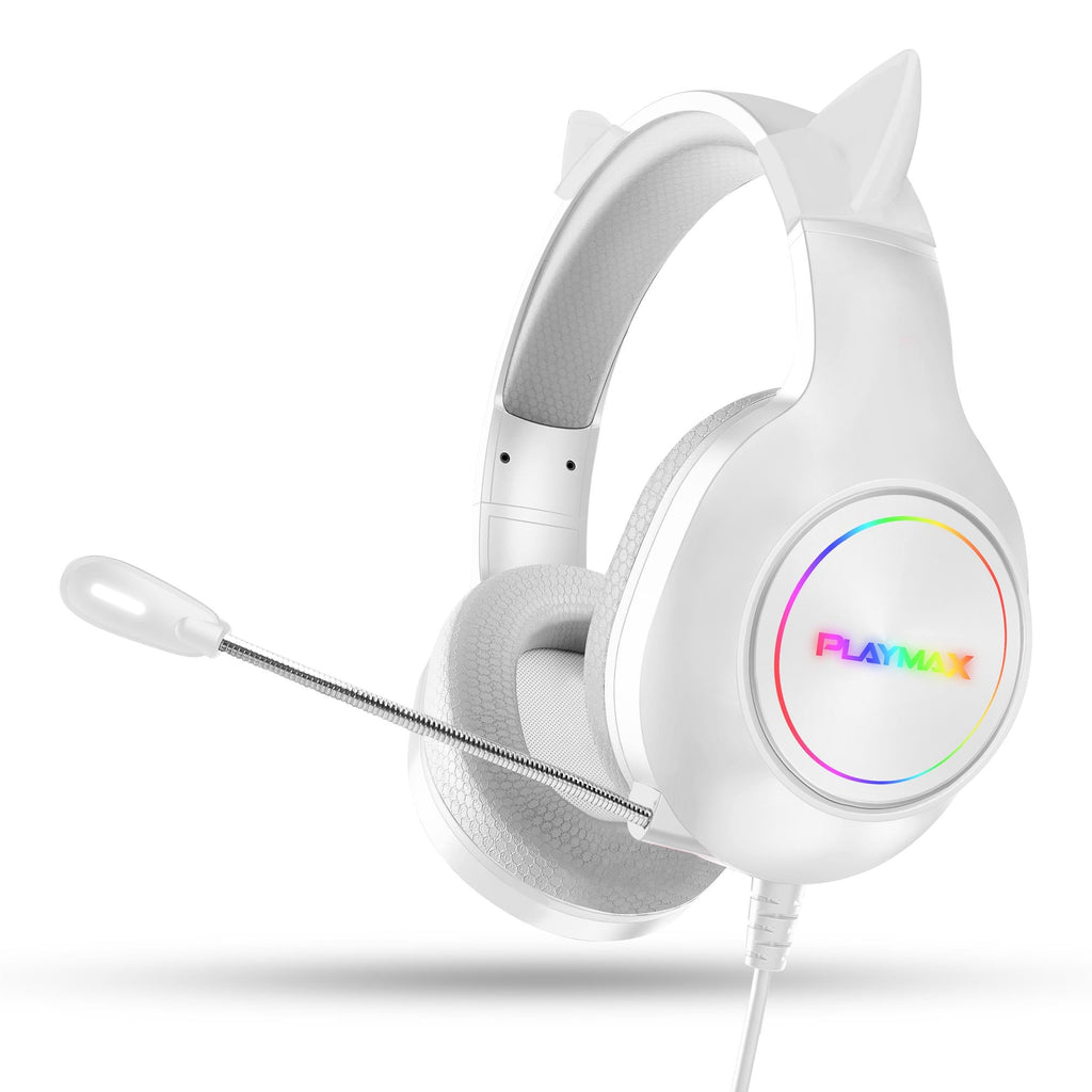 Playmax RGB Cat Ear Gaming Headset - White