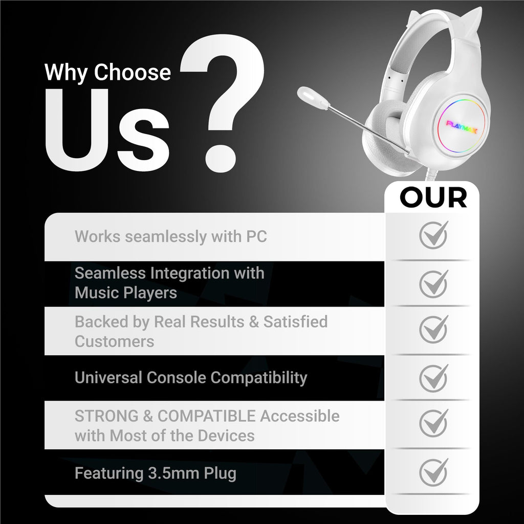 Playmax RGB Cat Ear Gaming Headset - White