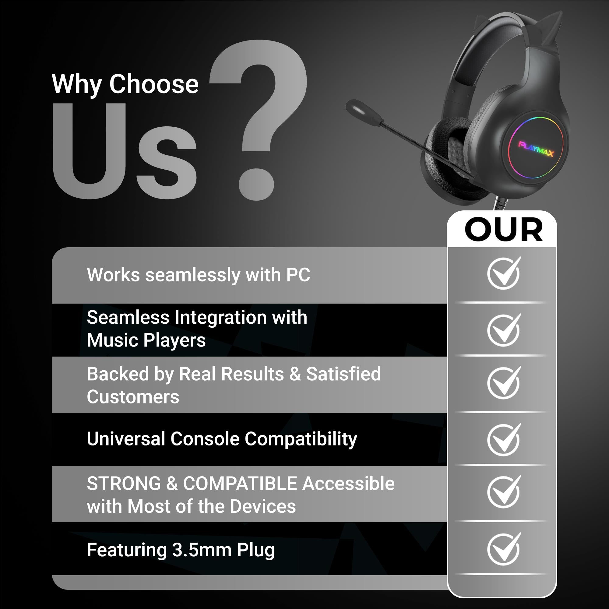 Playmax RGB Cat Ear Gaming Headset - Black