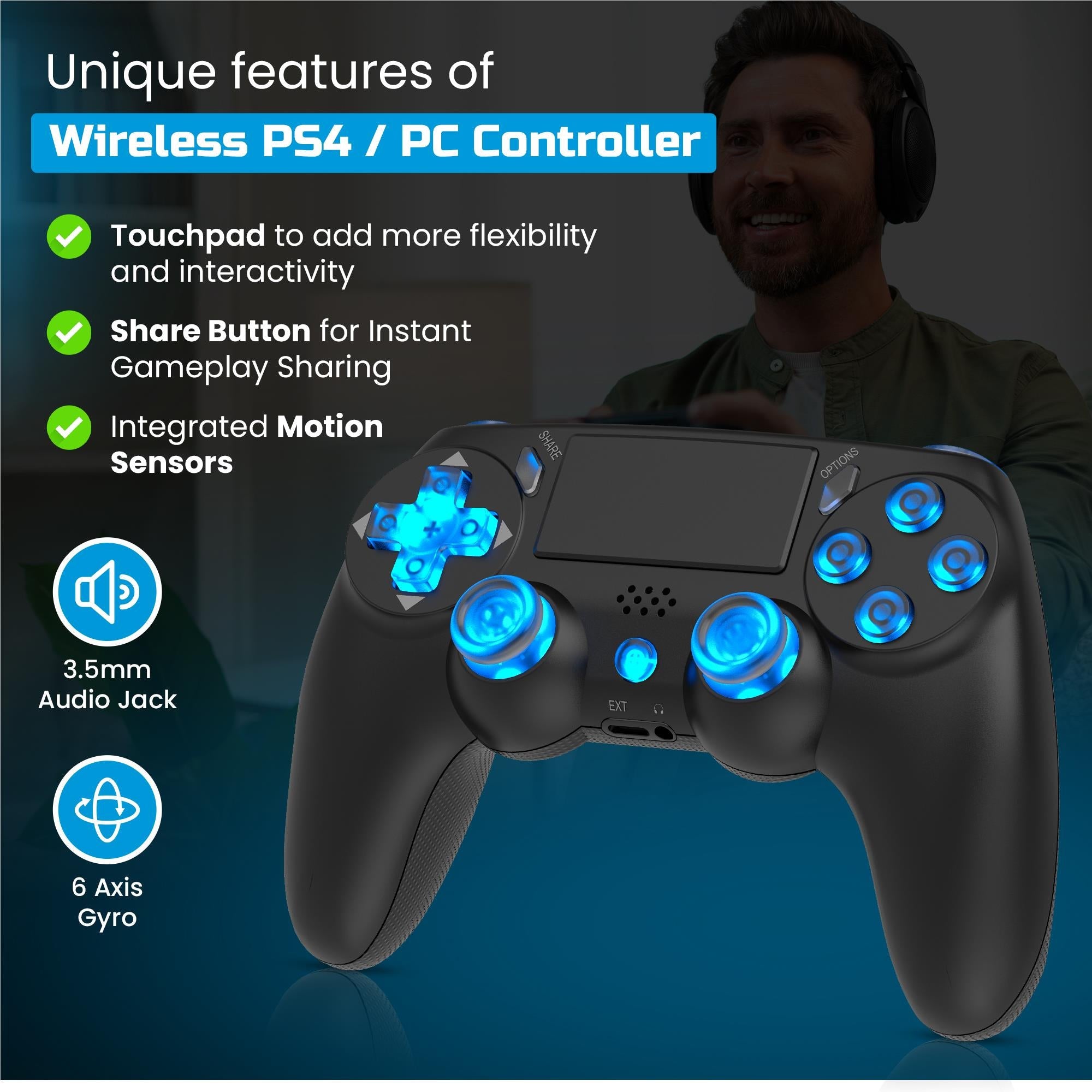 Playmax Wireless RGB Controller for PS4 / PC (Black)